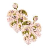 Felt Back Stone Embellished Seed Beaded Leaf Dangle Earring - Madeline Love - Flyclothing LLC