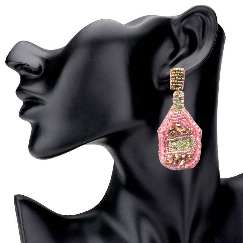 Felt Back Stone Multi Beaded Champagne Dangle Earrings - Madeline Love - Flyclothing LLC