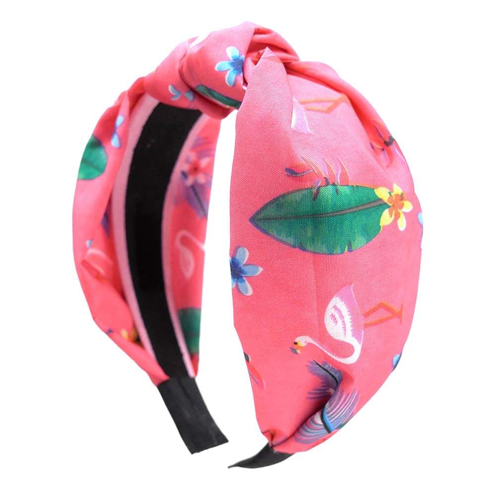 Flamingo Tropical Leaf Printed Burnout Knot Headband - Madeline Love - Flyclothing LLC