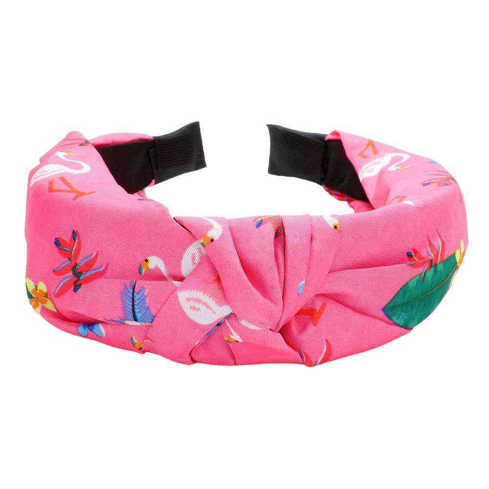 Flamingo Tropical Leaf Printed Burnout Knot Headband - Madeline Love - Flyclothing LLC