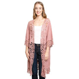 Floral Lace Trimmed Cover Up Kimono Poncho - Madeline Love - Flyclothing LLC