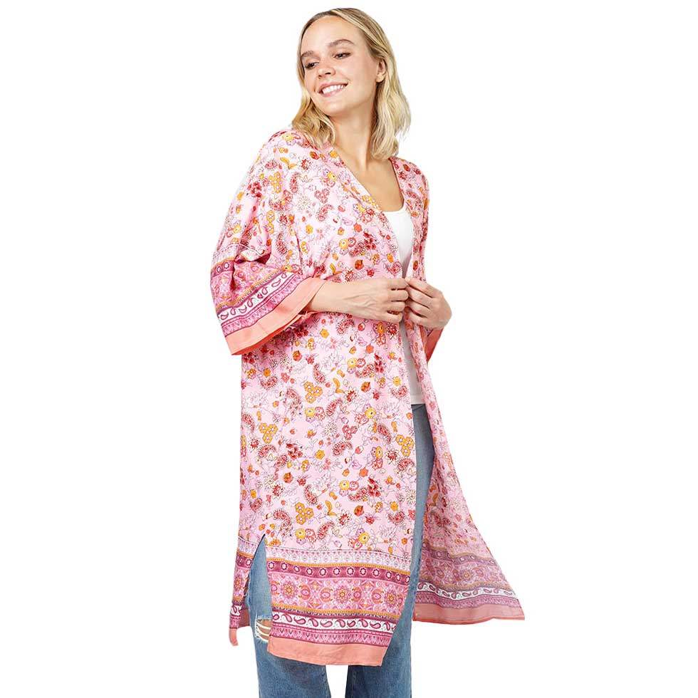 Floral Patterned Cover Up Kimono Poncho - Madeline Love - Flyclothing LLC