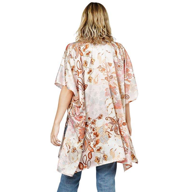 Floral Patterned Satin Cover Up Kimono Poncho - Madeline Love - Flyclothing LLC