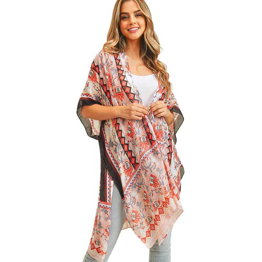 Flower Patterned Cover Up Kimono Poncho - Madeline Love - Flyclothing LLC
