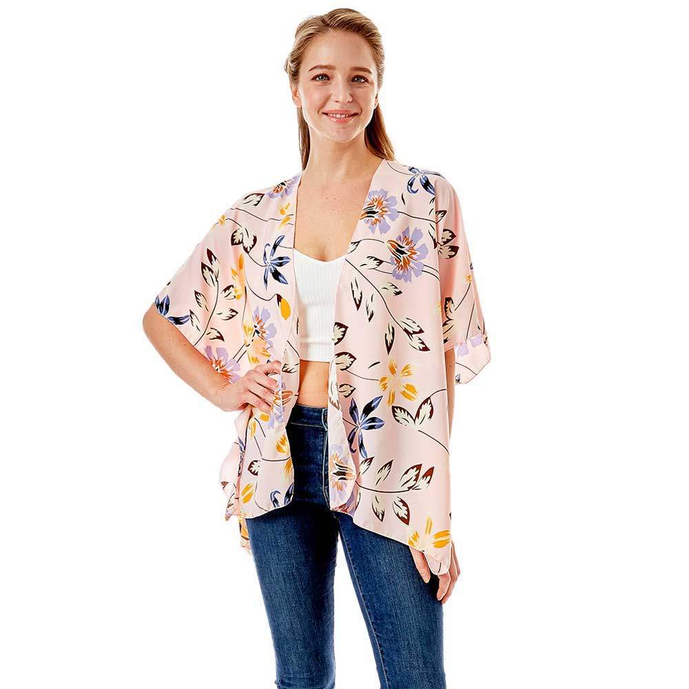 Flower Printed Cover Up Kimono Poncho - Madeline Love - Flyclothing LLC