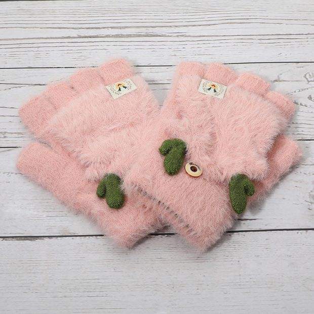 Fuzzy Reindeer Ear Fingerless Flap Winter Gloves - Madeline Love - Flyclothing LLC