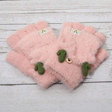 Fuzzy Reindeer Ear Fingerless Flap Winter Gloves - Madeline Love - Flyclothing LLC