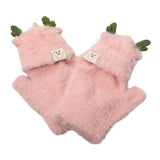 Fuzzy Reindeer Ear Fingerless Flap Winter Gloves - Madeline Love - Flyclothing LLC