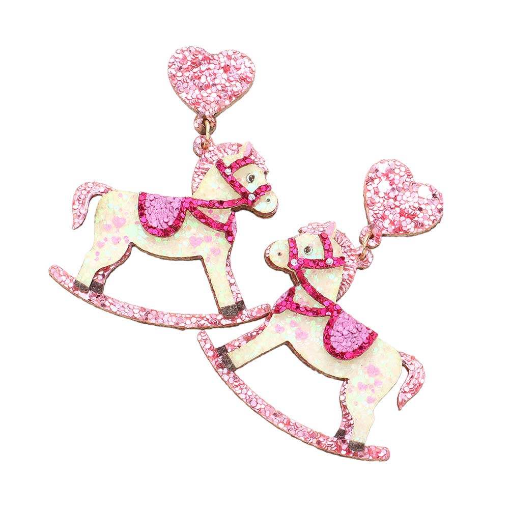 Glittered Heart Rocking Horse Link Dangle Earrings - Madeline Love - Flyclothing LLC