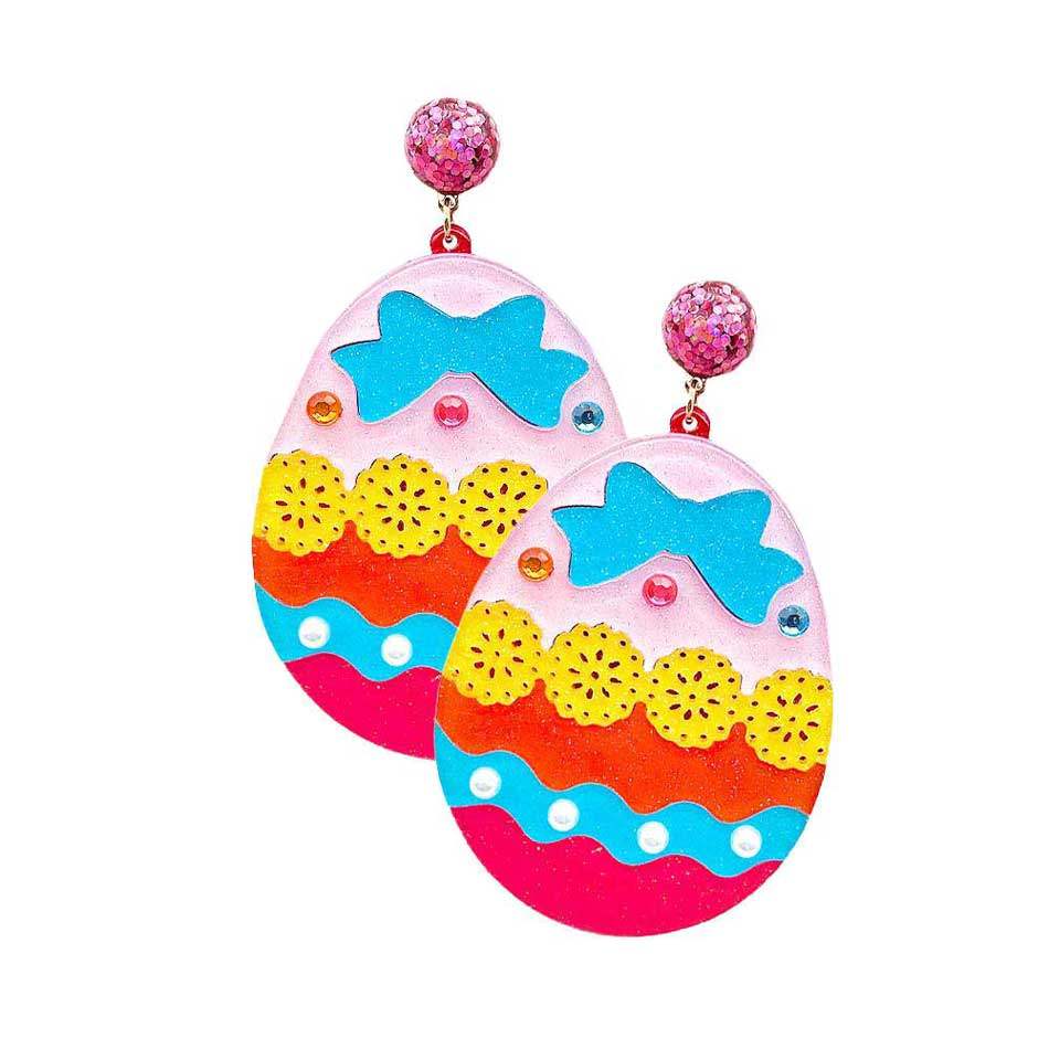 Glittered Resin Easter Egg Dangle Earrings - Madeline Love - Flyclothing LLC