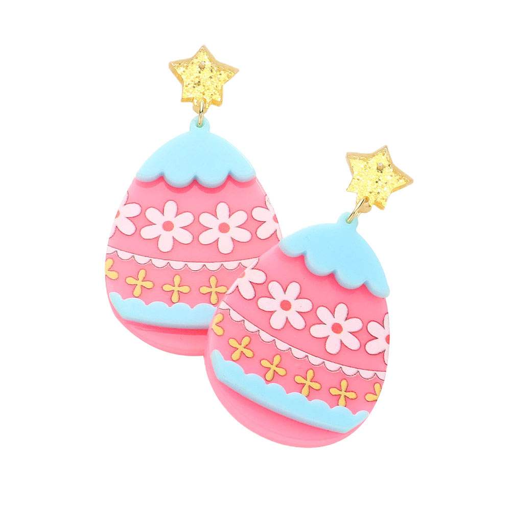 Glittered Star Resin Easter Egg Link Dangle Earrings - Madeline Love - Flyclothing LLC