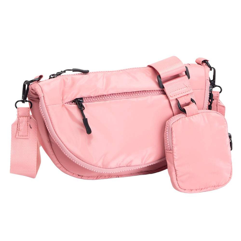 Glossy Puffer Half Moon Crossbody Bag - Madeline Love - Flyclothing LLC