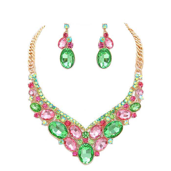 Oval Glass Crystal Evening Necklace - Madeline Love - Flyclothing LLC