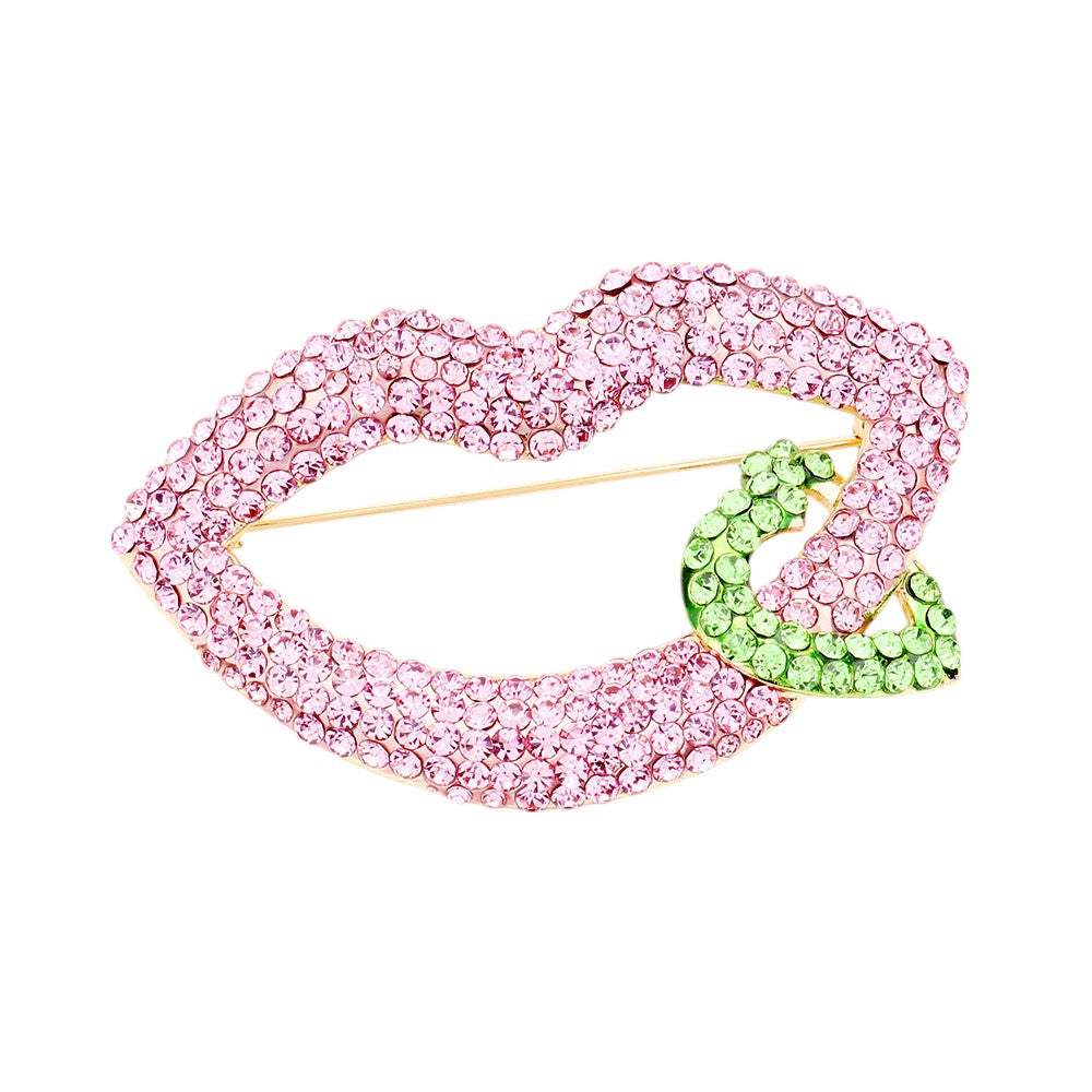 Rhinestone Lip Heart Pin Brooch - Madeline Love - Flyclothing LLC