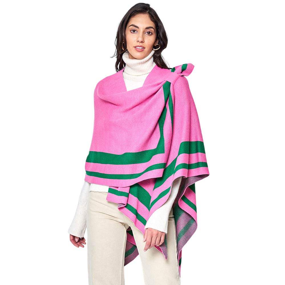 Striped Shoulder Strap Ruana Poncho - Madeline Love - Flyclothing LLC