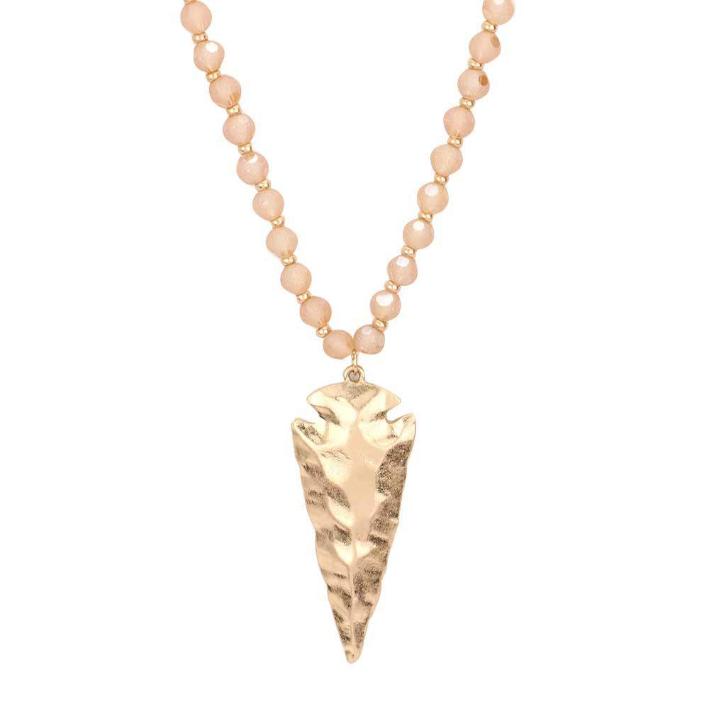 Hammered Metal Arrow Pendant Faceted Beads Long Necklace - Madeline Love - Flyclothing LLC