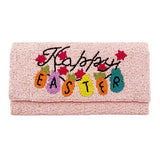 Happy Easter Message Bunny Seed Beaded Clutch Crossbody Bag - Madeline Love - Flyclothing LLC
