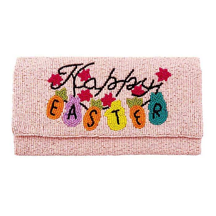Happy Easter Message Bunny Seed Beaded Clutch Crossbody Bag - Madeline Love - Flyclothing LLC