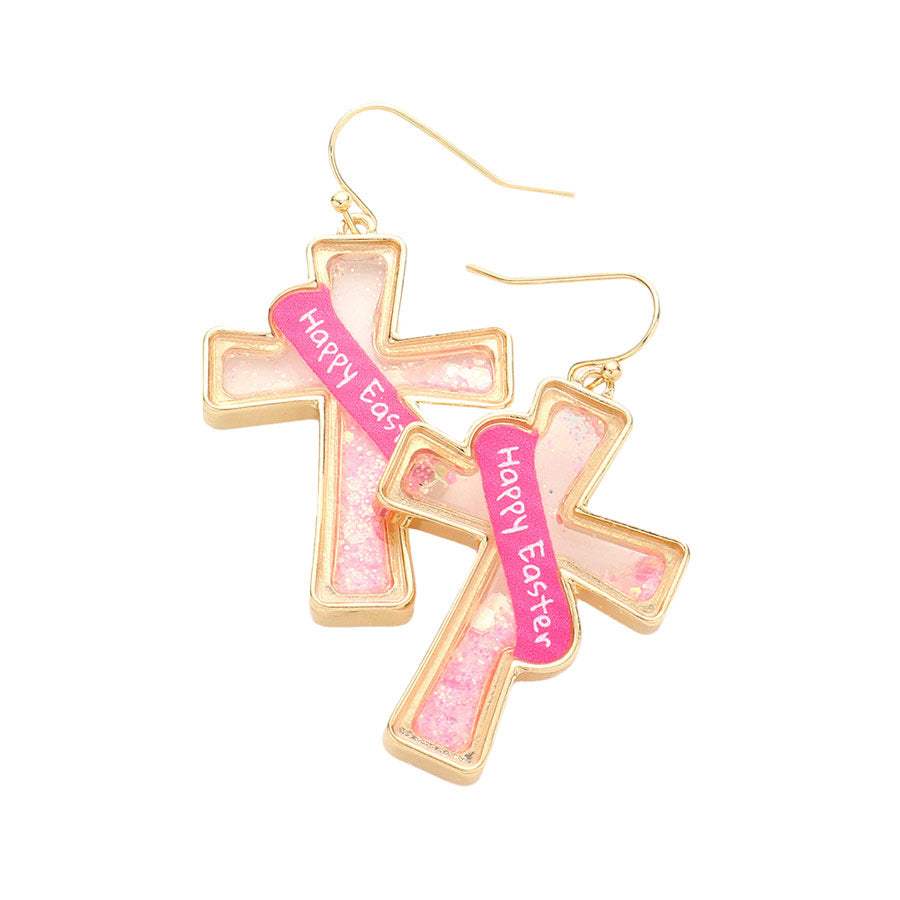 Happy Easter Message Confetti Cross Dangle Earrings - Madeline Love - Flyclothing LLC