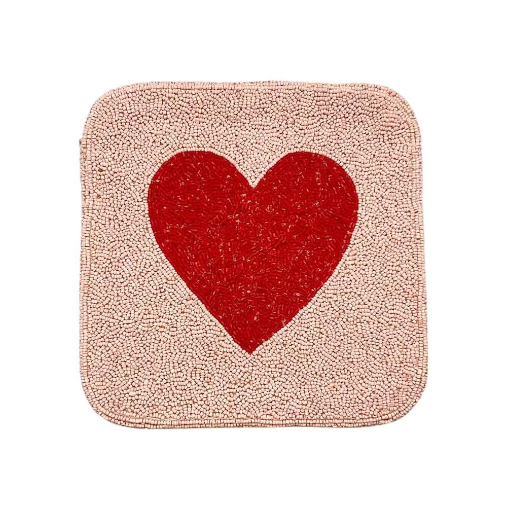 Heart Accented Seed Beaded Square Crossbody Bag - Madeline Love - Flyclothing LLC