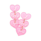 I love you Message Triple Resin Heart Link Dangle Earrings - Madeline Love - Flyclothing LLC