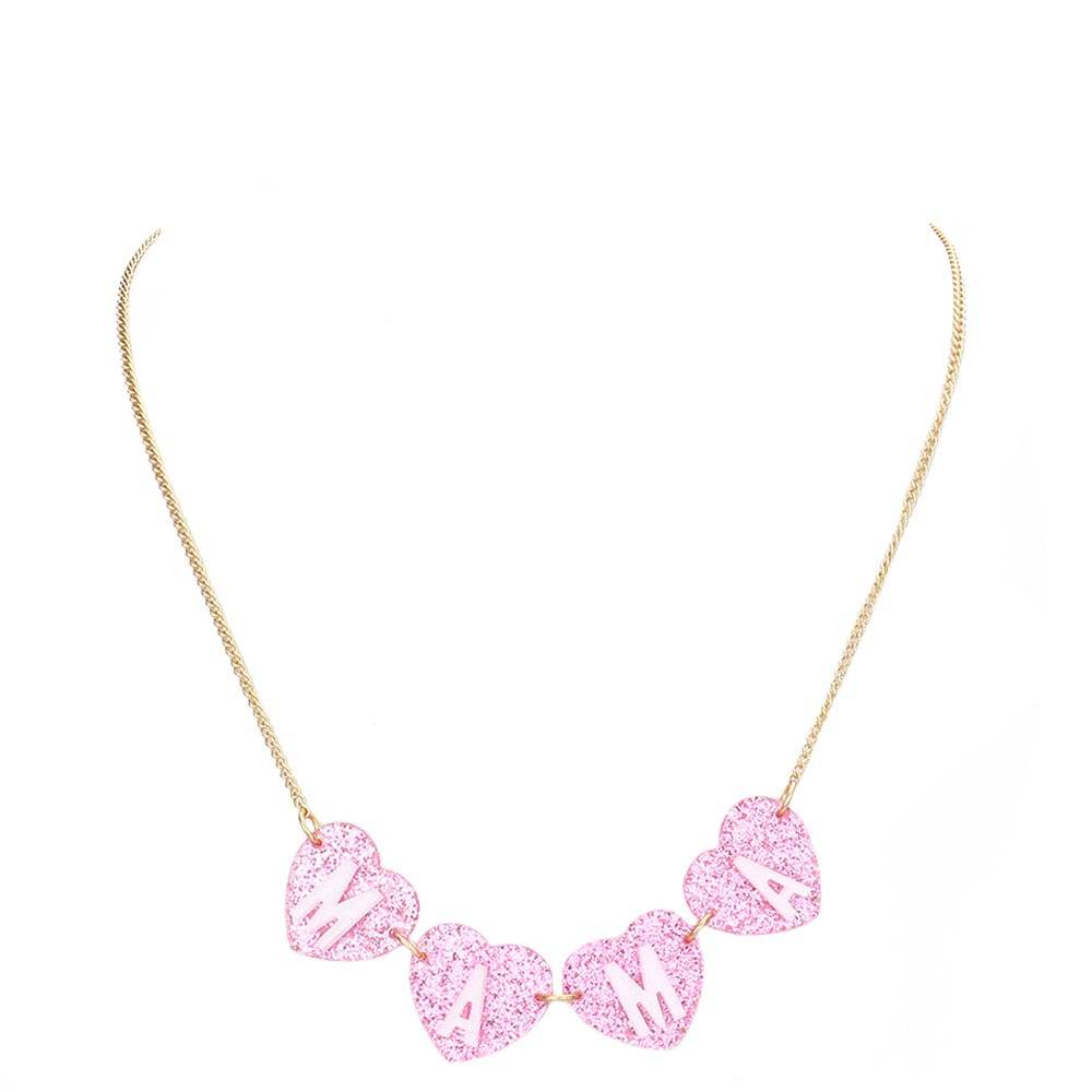Mama Message Glittered Heart Link Necklace - Madeline Love - Flyclothing LLC