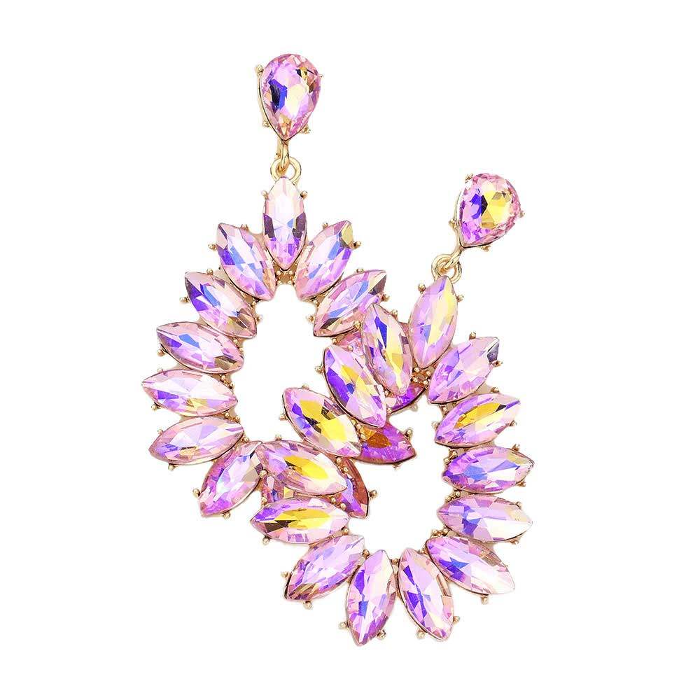 Marquise Stone Cluster Open Teardrop Dangle Evening Earring - Madeline Love - Flyclothing LLC