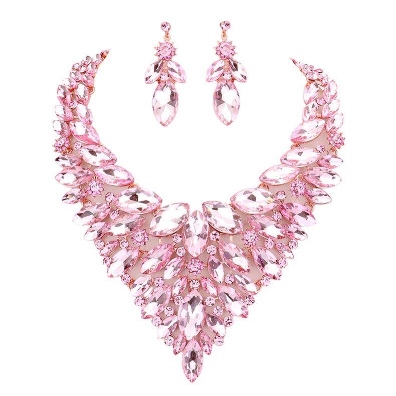 Marquise Stone Cluster Statement Evening Necklace - Madeline Love - Flyclothing LLC