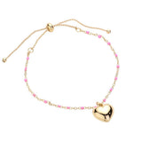 Metal Heart Charm Beads Station Pull Tie Cinch Bracelet - Madeline Love - Flyclothing LLC