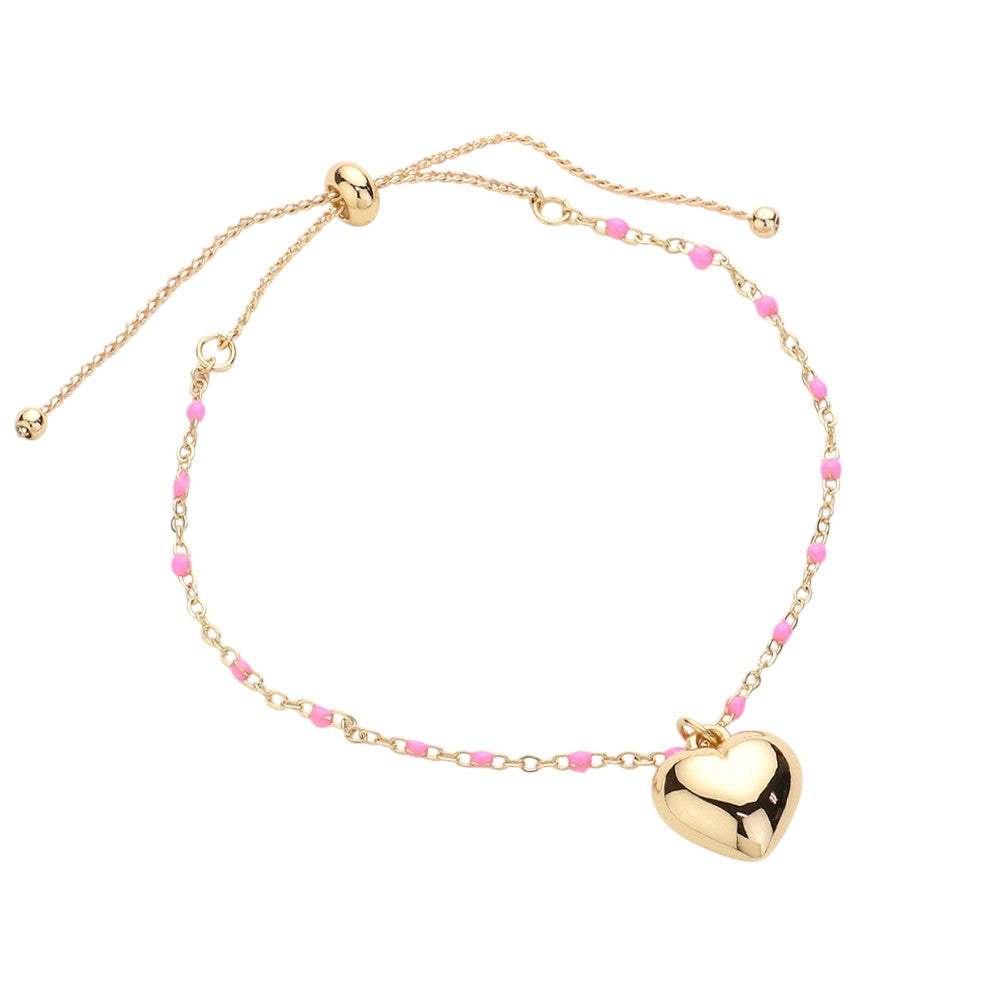 Metal Heart Charm Beads Station Pull Tie Cinch Bracelet - Madeline Love - Flyclothing LLC