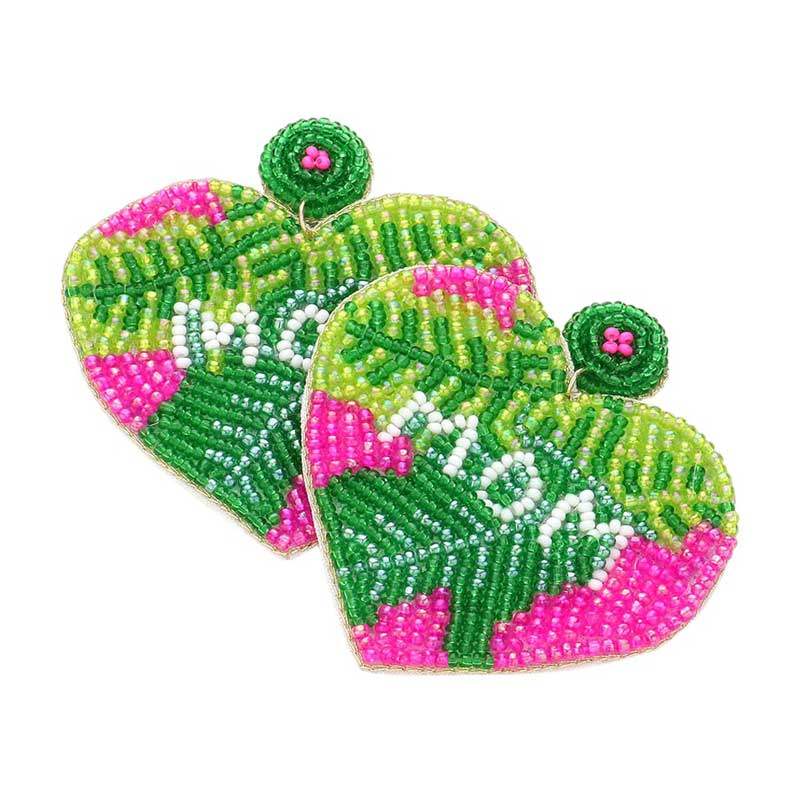Mom Message Felt Back Seed Beaded Leaf Heart Dangle Earrings - Madeline Love - Flyclothing LLC