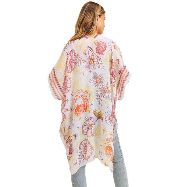 Multi Flower Patterned Cover Up Kimono Poncho - Madeline Love - Flyclothing LLC