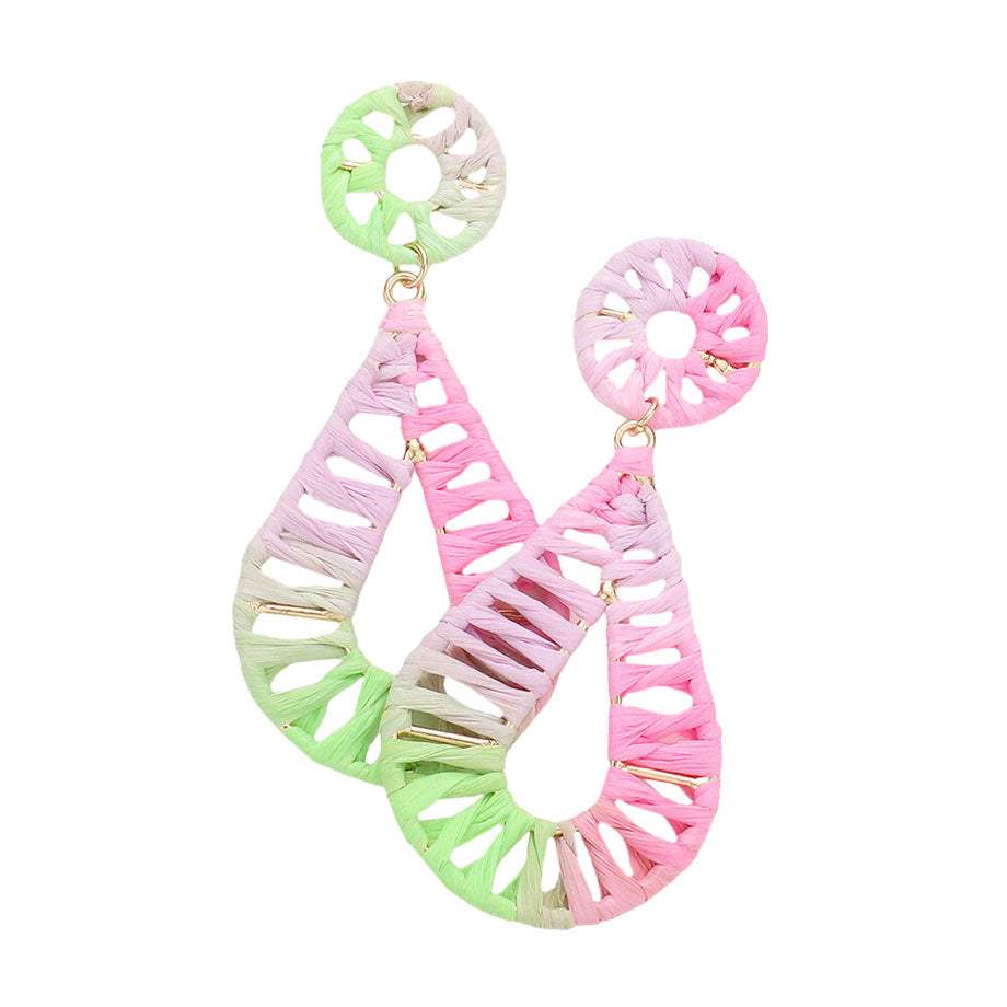Raffia Wrapped Teardrop Dangle Earrings - Madeline Love - Flyclothing LLC