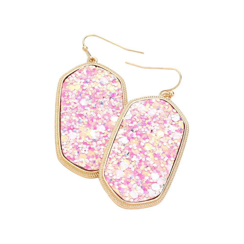 Sparkly Hexagon Frame Dangle Earrings - Madeline Love - Flyclothing LLC