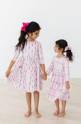 Pink Nutcracker 3/4 Sleeve Pocket Twirl Dress - Mila & Rose ® - Flyclothing LLC