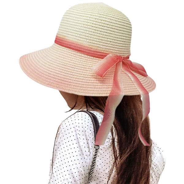 Ombre Bow Band Straw Sun Hat - Madeline Love - Flyclothing LLC