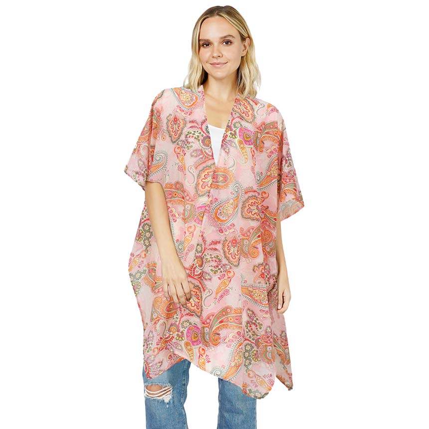 Paisley Patterned Cover Up Kimono Poncho - Madeline Love - Flyclothing LLC