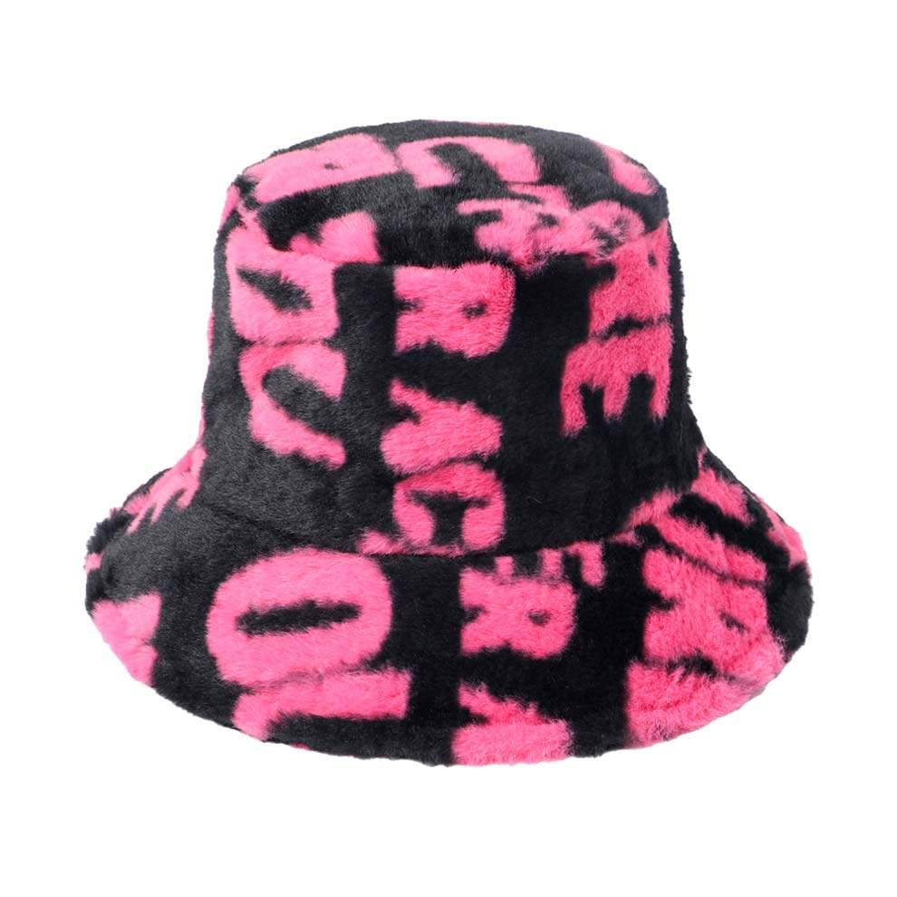 Patterned Faux Fur Bucket Hat - Madeline Love - Flyclothing LLC