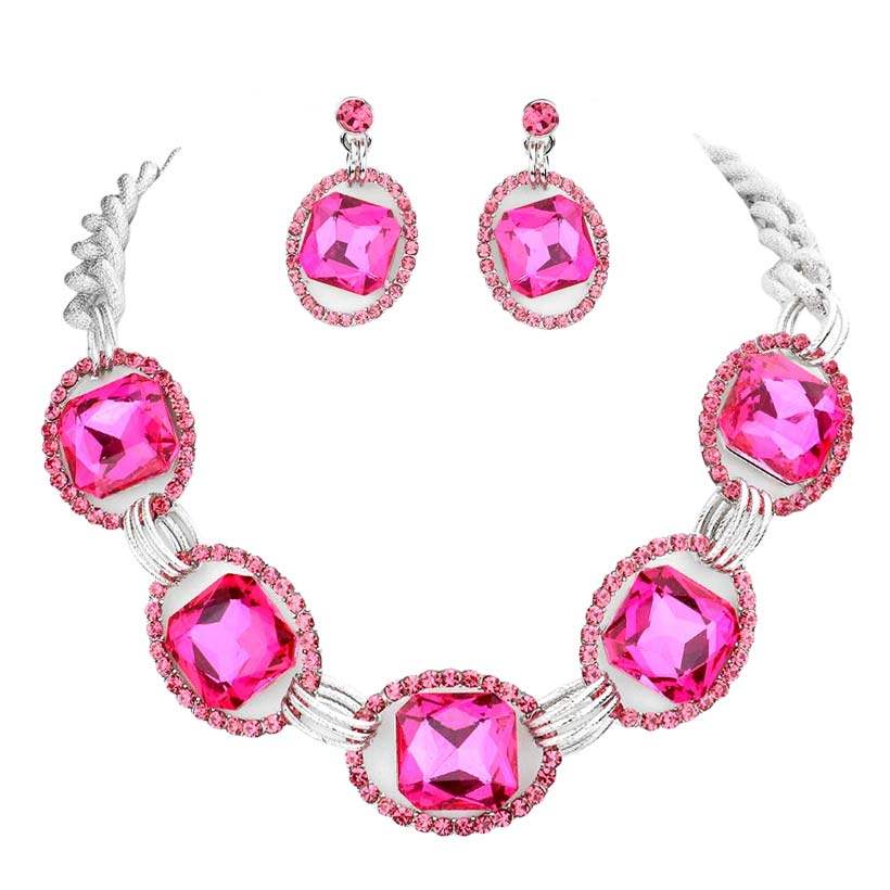 Pave Trim Glass Crystal Link Necklace - Madeline Love - Flyclothing LLC