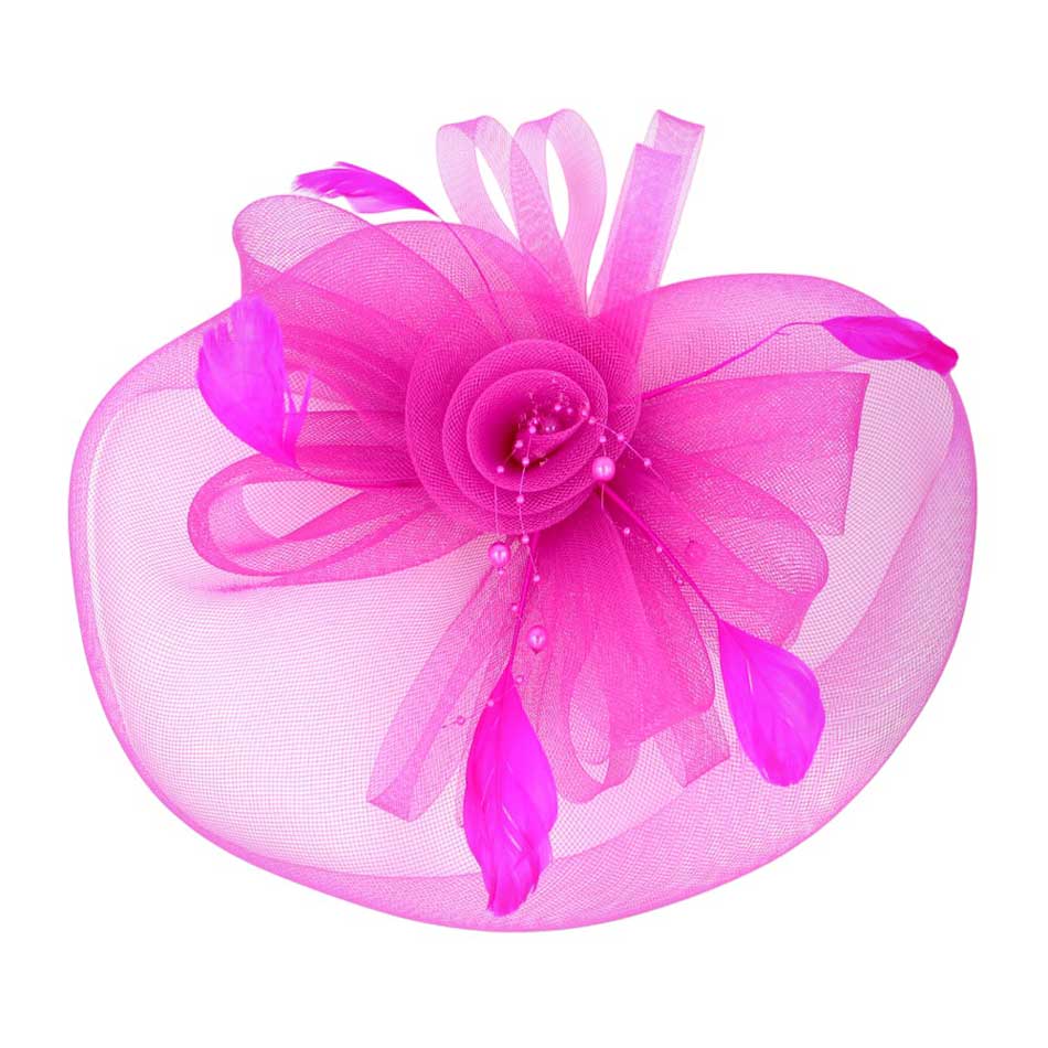 Pearl Feather Mesh Flower Fascinator Headband - Madeline Love - Flyclothing LLC