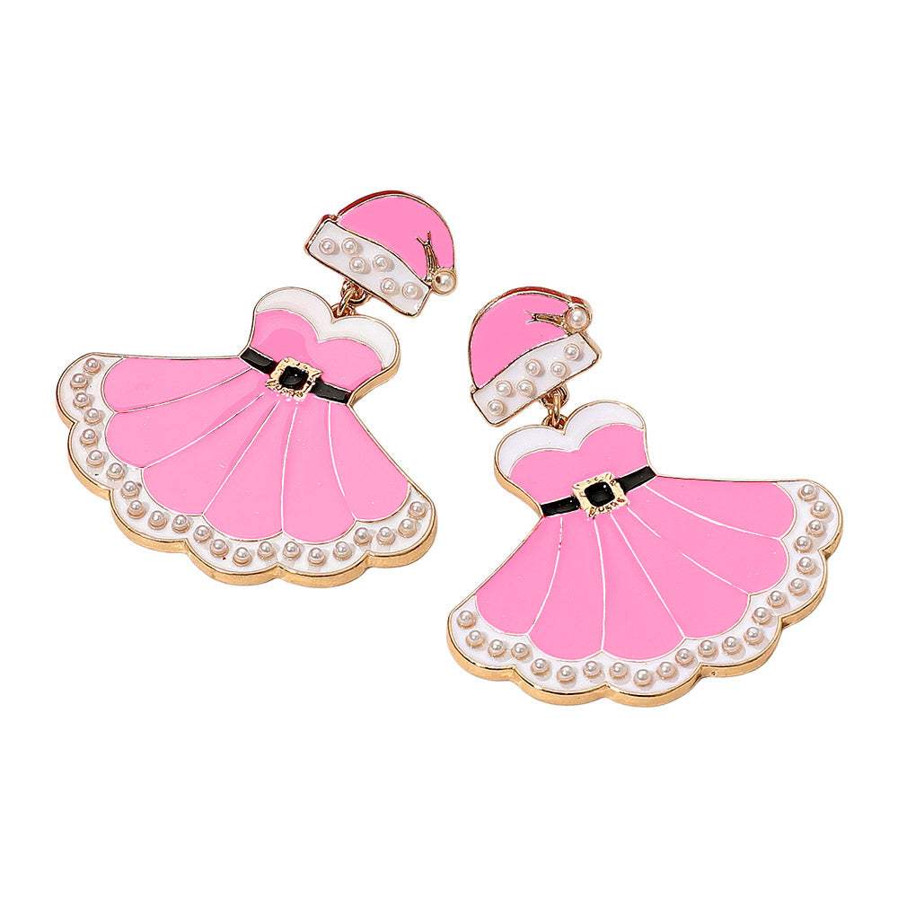 Pearl Pointed Enamel Christmas Dress Dangle Earrings - Madeline Love - Flyclothing LLC
