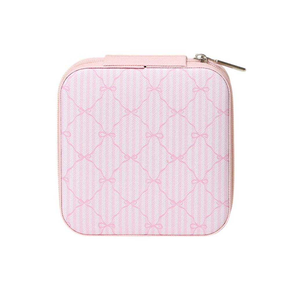 Pink Bow Pattern Portable Square Jewelry Box - Madeline Love - Flyclothing LLC