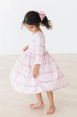 Pink Plaid 3/4 Sleeve Pocket Twirl Dress - Mila & Rose ® - Flyclothing LLC