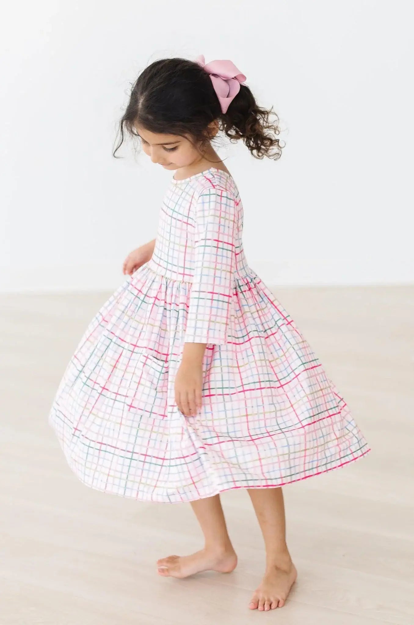Pink Plaid 3/4 Sleeve Pocket Twirl Dress - Mila & Rose ® - Flyclothing LLC