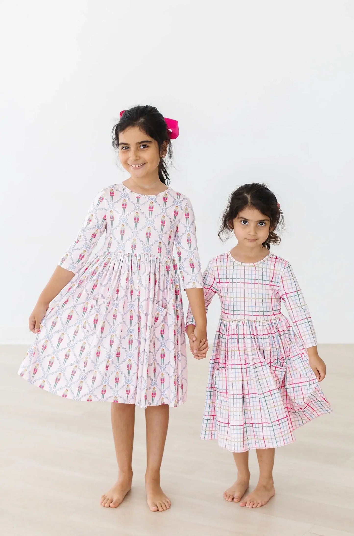 Pink Plaid 3/4 Sleeve Pocket Twirl Dress - Mila & Rose ® - Flyclothing LLC