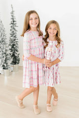 Pink Plaid 3/4 Sleeve Pocket Twirl Dress - Mila & Rose ® - Flyclothing LLC