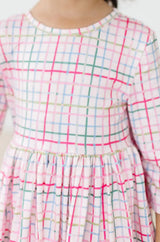 Pink Plaid 3/4 Sleeve Pocket Twirl Dress - Mila & Rose ® - Flyclothing LLC