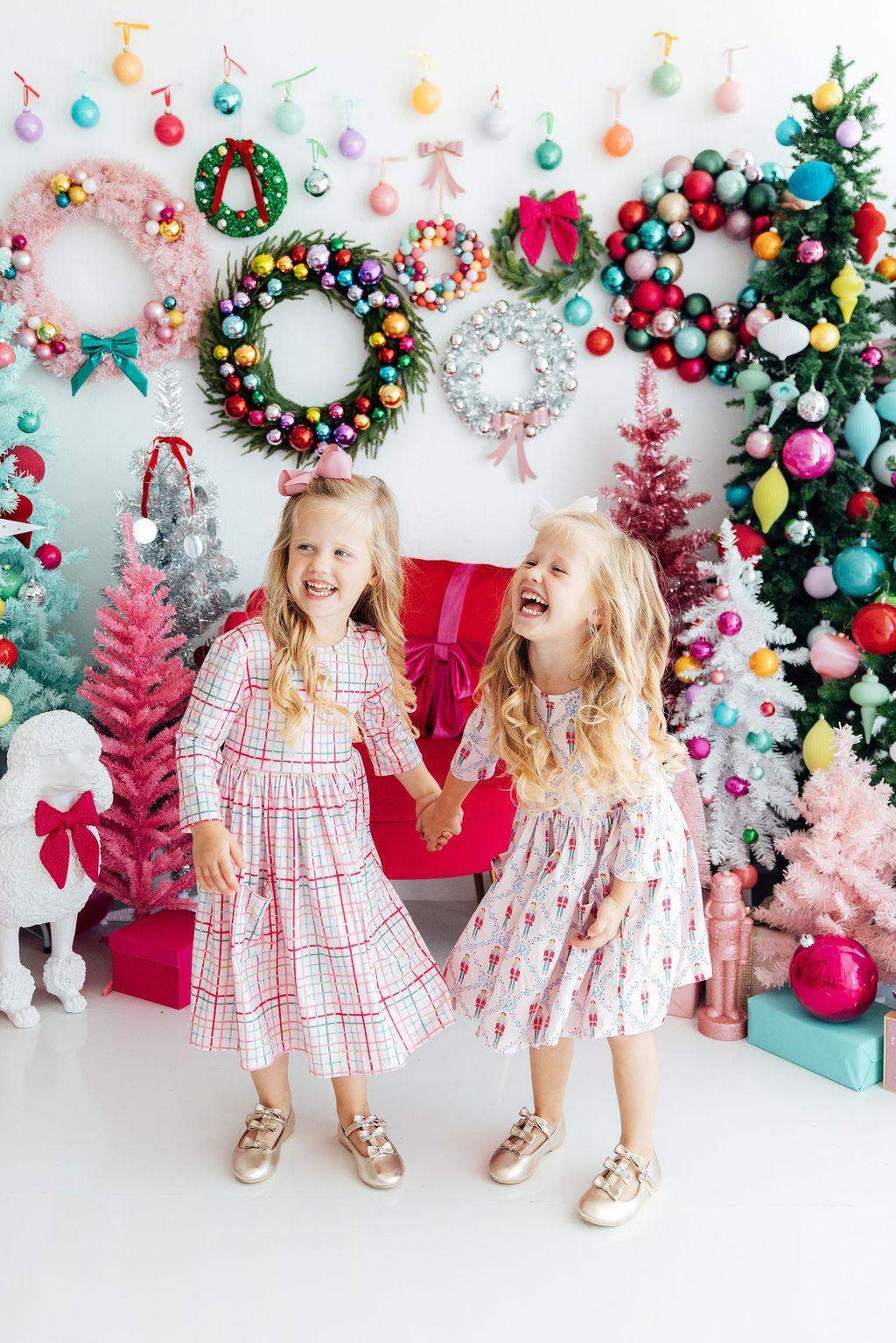 Pink Plaid 3/4 Sleeve Pocket Twirl Dress - Mila & Rose ® - Flyclothing LLC