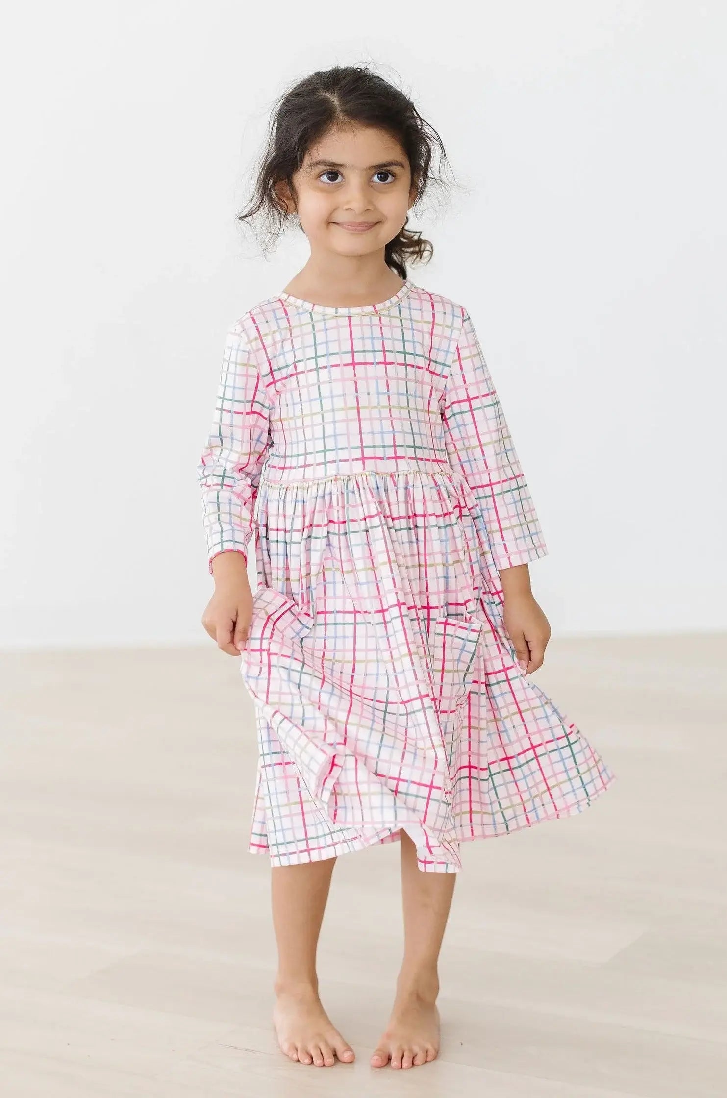 Pink Plaid 3/4 Sleeve Pocket Twirl Dress - Mila & Rose ® - Flyclothing LLC