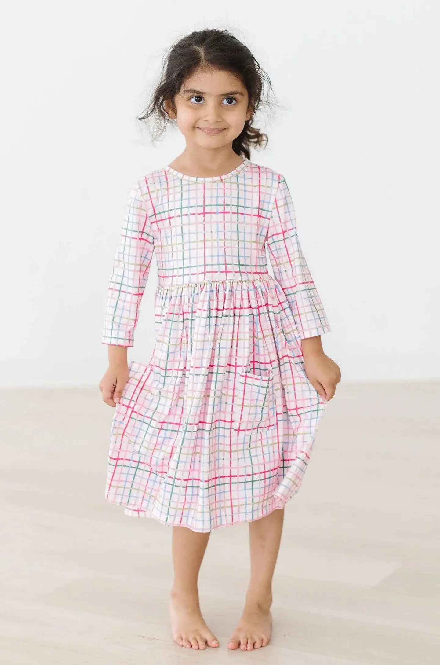 Pink Plaid 3/4 Sleeve Pocket Twirl Dress - Mila & Rose ® - Flyclothing LLC